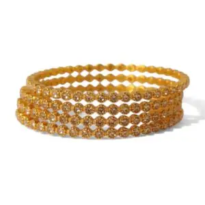 Gold Plated Crystal Bangles for Women – Elegant Golden Party Wear Diamond Look Bangles Set
