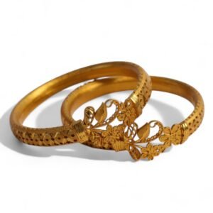 Stylish 24K Gold Plated Bangles | Floral Design | 2Pc Set for Women & Girls
